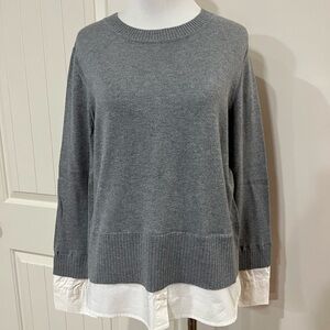 Gray Crew Neck Sweater with White Hem